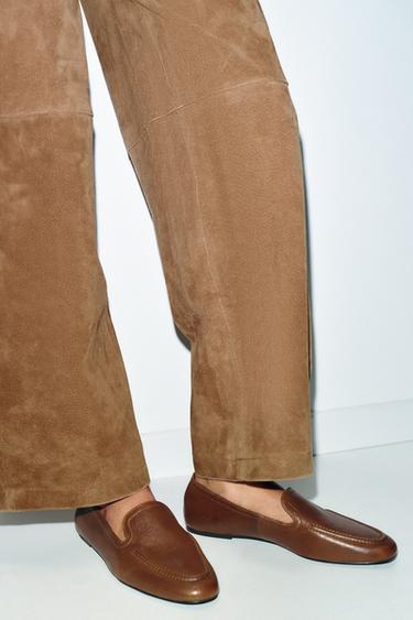 LEATHER LOAFERS WITH HIGH VAMP - Brown by Zara - Image 2