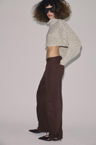 CALÇA BARREL CARGO ZW COLLECTION - Marrom da Zara