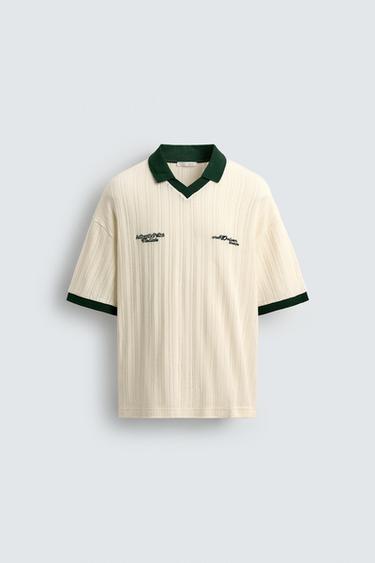Zara JACQUARD TEXTURED POLO SHIRT - Bottle green