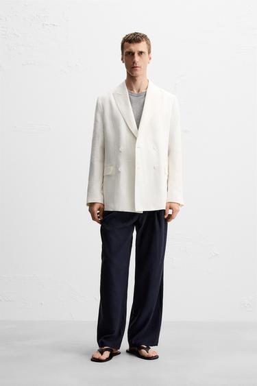 Zara 100% 亞麻雙排扣西裝外套 - 白色