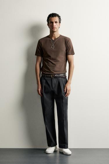 BASIC SLIM FIT T-SHIRT /01 - Chocolate by Zara - Image 0