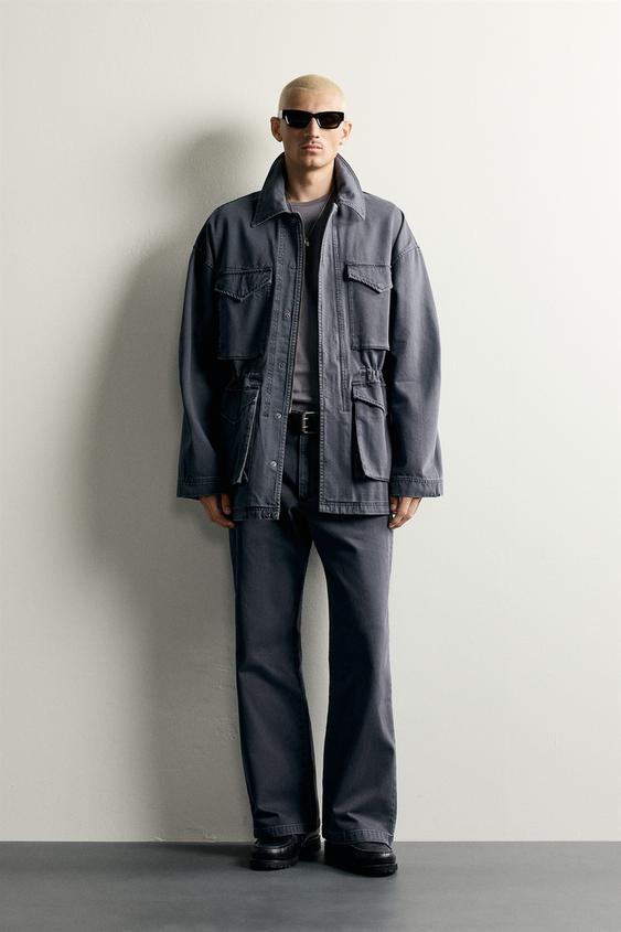 CALÇA DE ALGODÃO COM ESTRUTURA LAVADA - Índigo-claro da Zara - Imagem 0