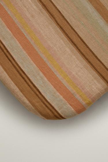 STRIPED COTTON AND LINEN ACCENT CHAIR SEAT CUSHION — Light beige 2