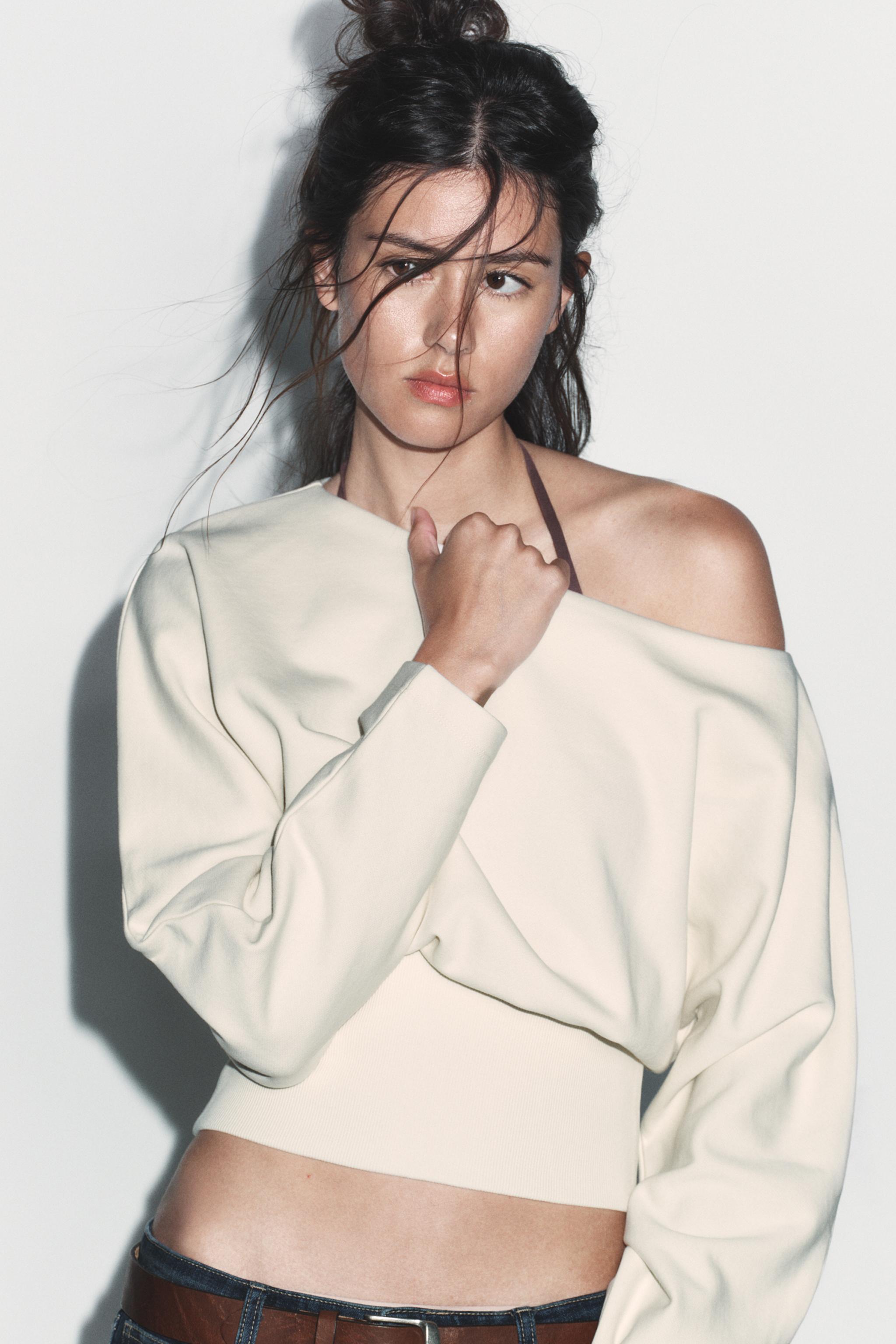 ASYMMETRIC COTTON SWEATSHIRT — Ecru
