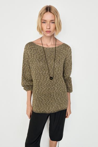 Zara Cotton boat neck sweater - Mid-green