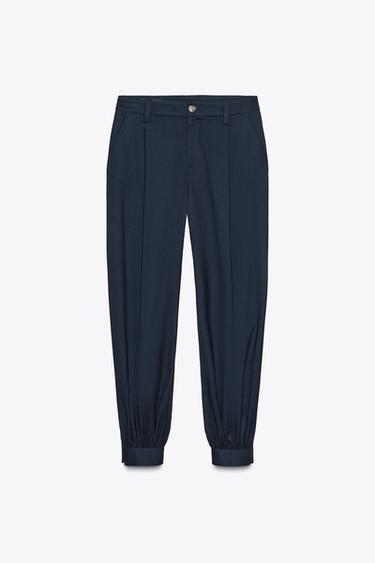 PLEATED TROUSERS WITH BUTTONED HEM - Navy blue by Zara - Image 4