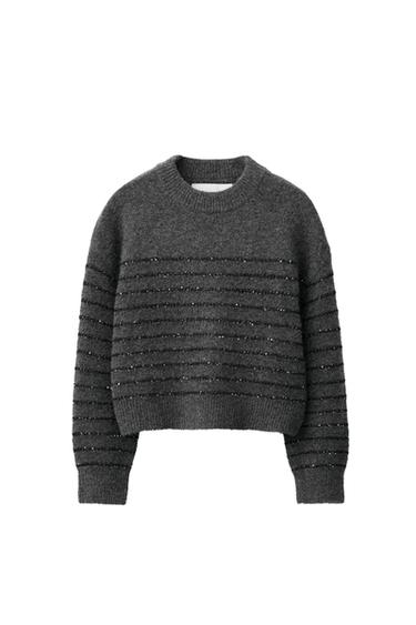 STRIPED SEQUIN KNIT SWEATER