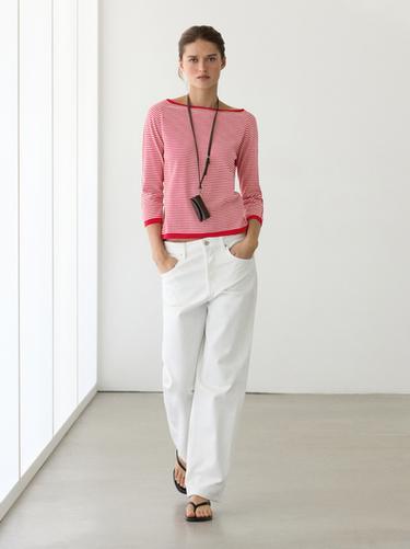 Jersey punto rayas algodón - Rojo de Zara