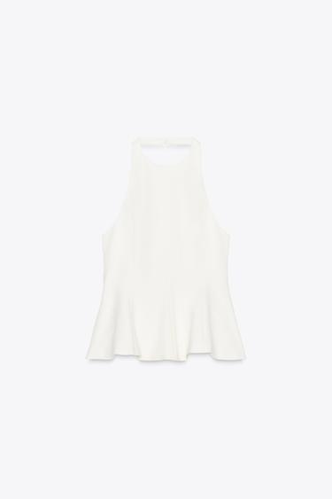 PEPLUM STRETCH TOP - Oyster-white by Zara - Image 4