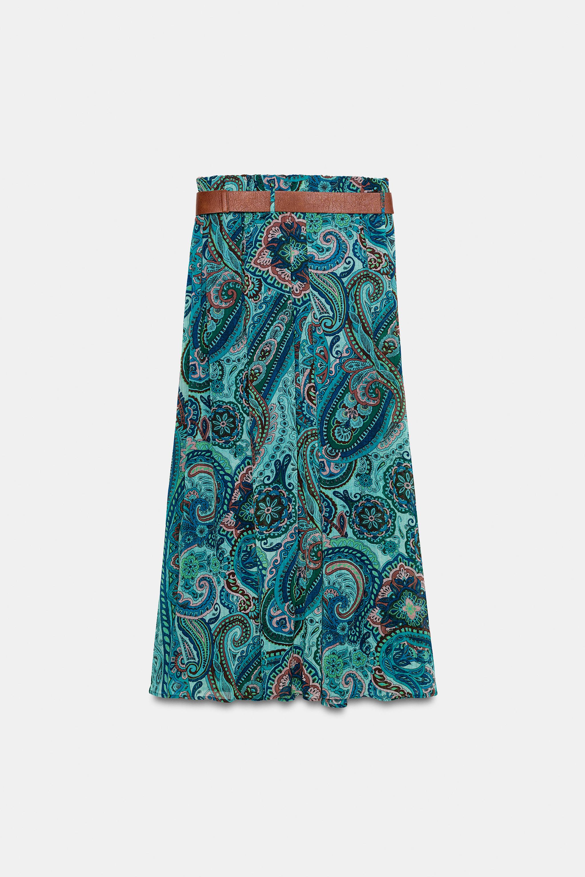 PRINTED BELTED SKIRT