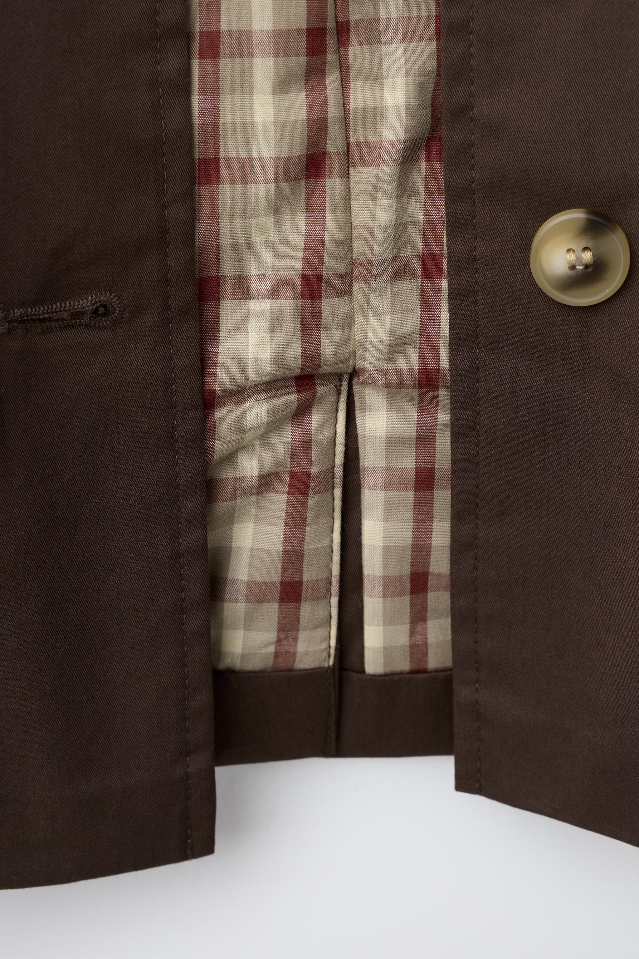 HOODED PLAID-LINED TRENCH COAT