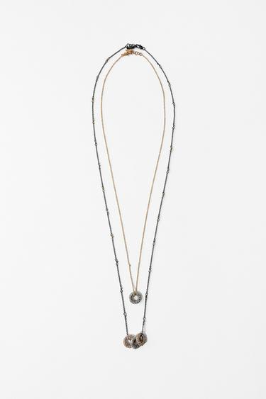 НАБІР ІЗ 2 КОМБІНОВАНИХ НАМИСТ ЗІ СТРАЗАМИ - Золотий Zara