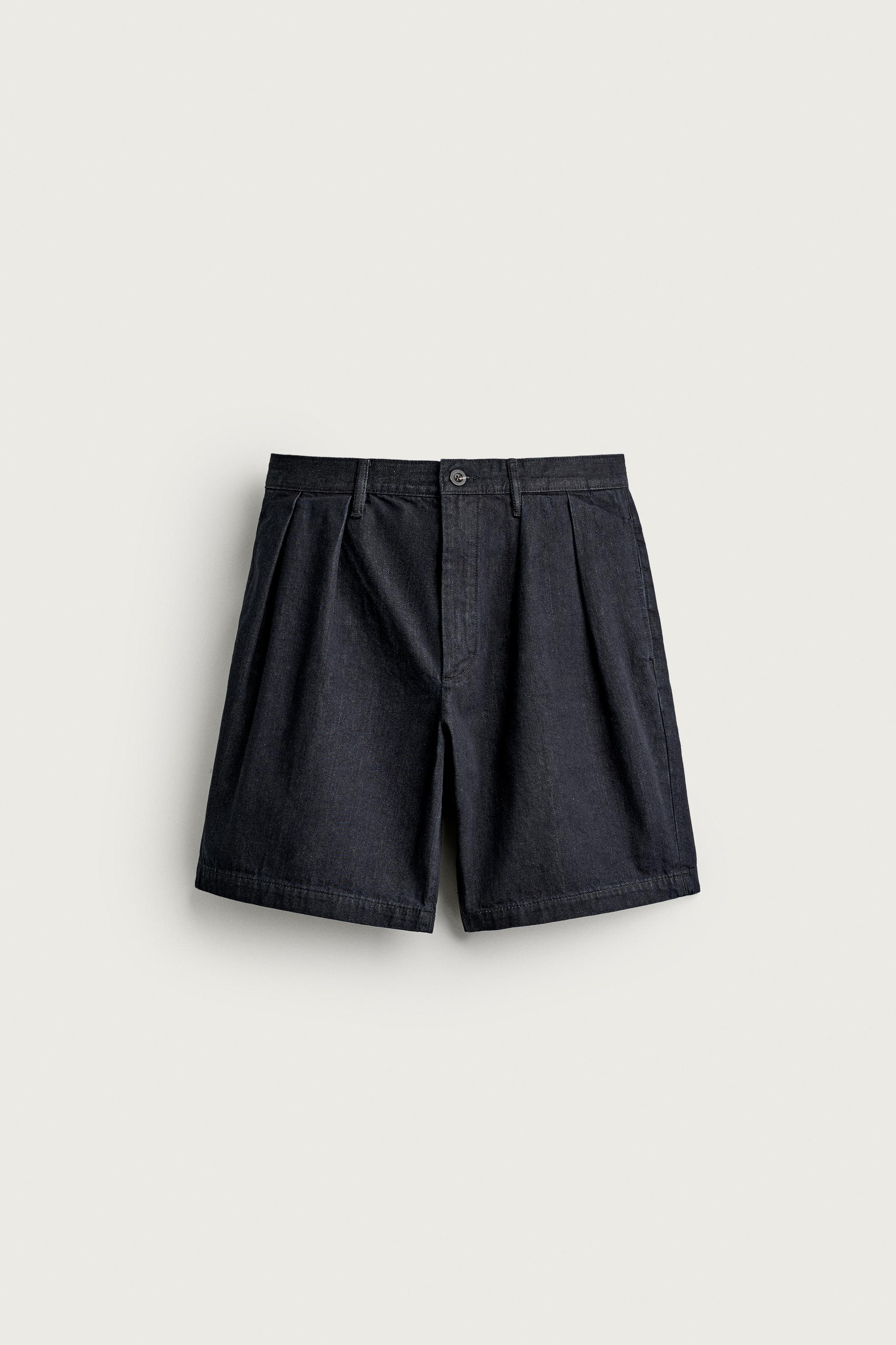 Мужские шорты Zara RELAXED FIT PLEATED CHINO DENIM SHORTS — фото 6