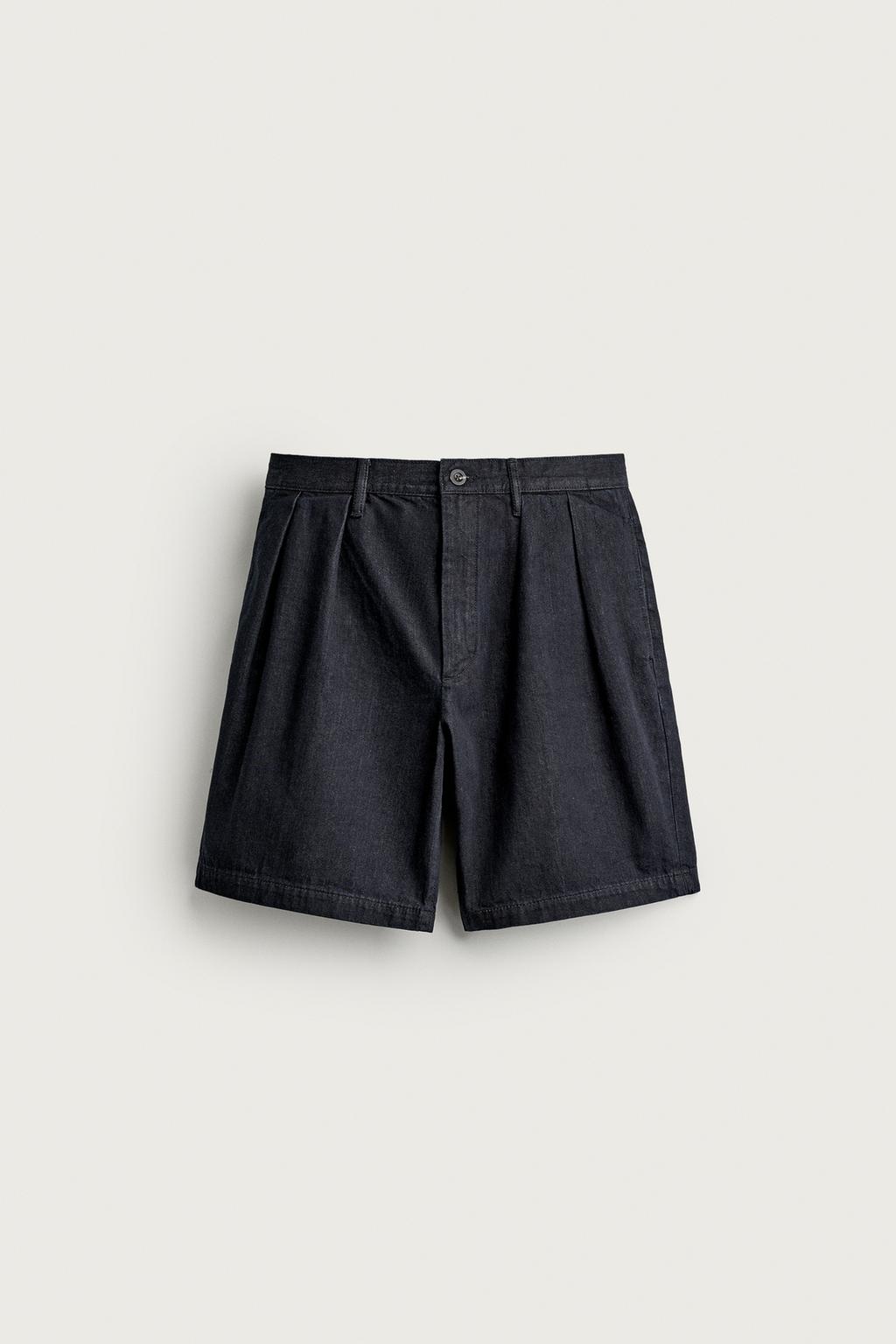 PLEATED RELAXED FIT DENIM CHINO BERMUDA SHORTS