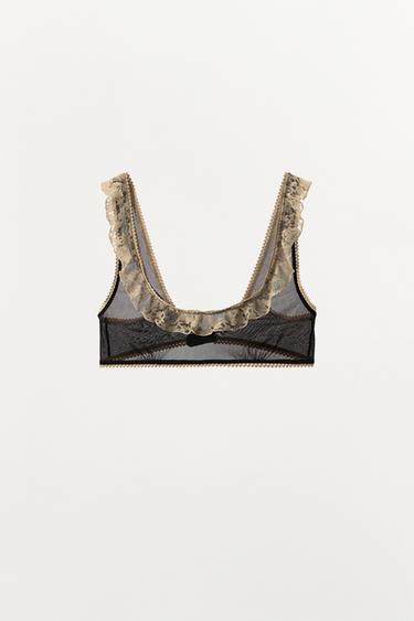 BRALETTE MESH ENCAJE PUNTILLA - Negro de Zara