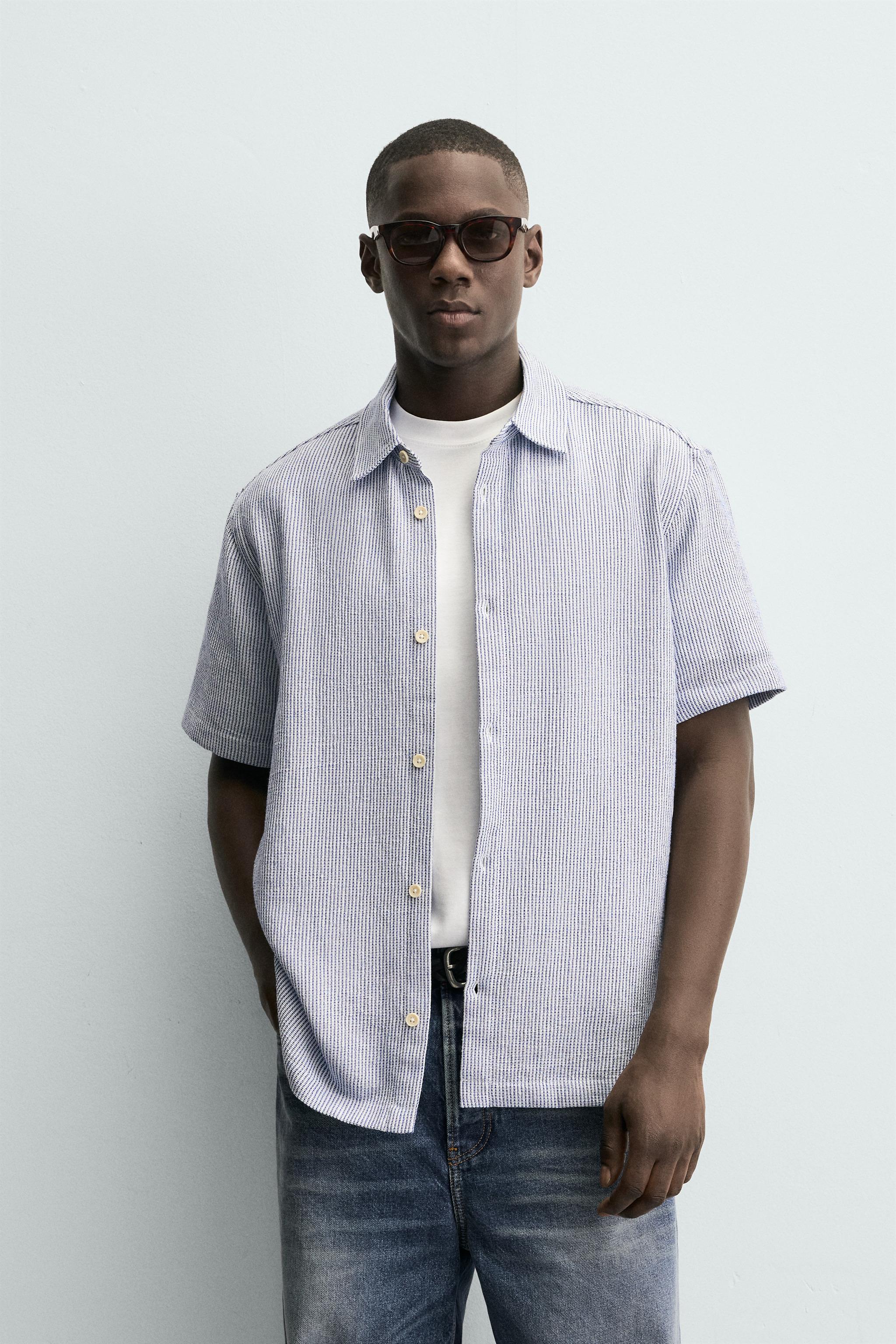 COMFORT TEXTURED SHIRT - Navy / White | ZARA United States