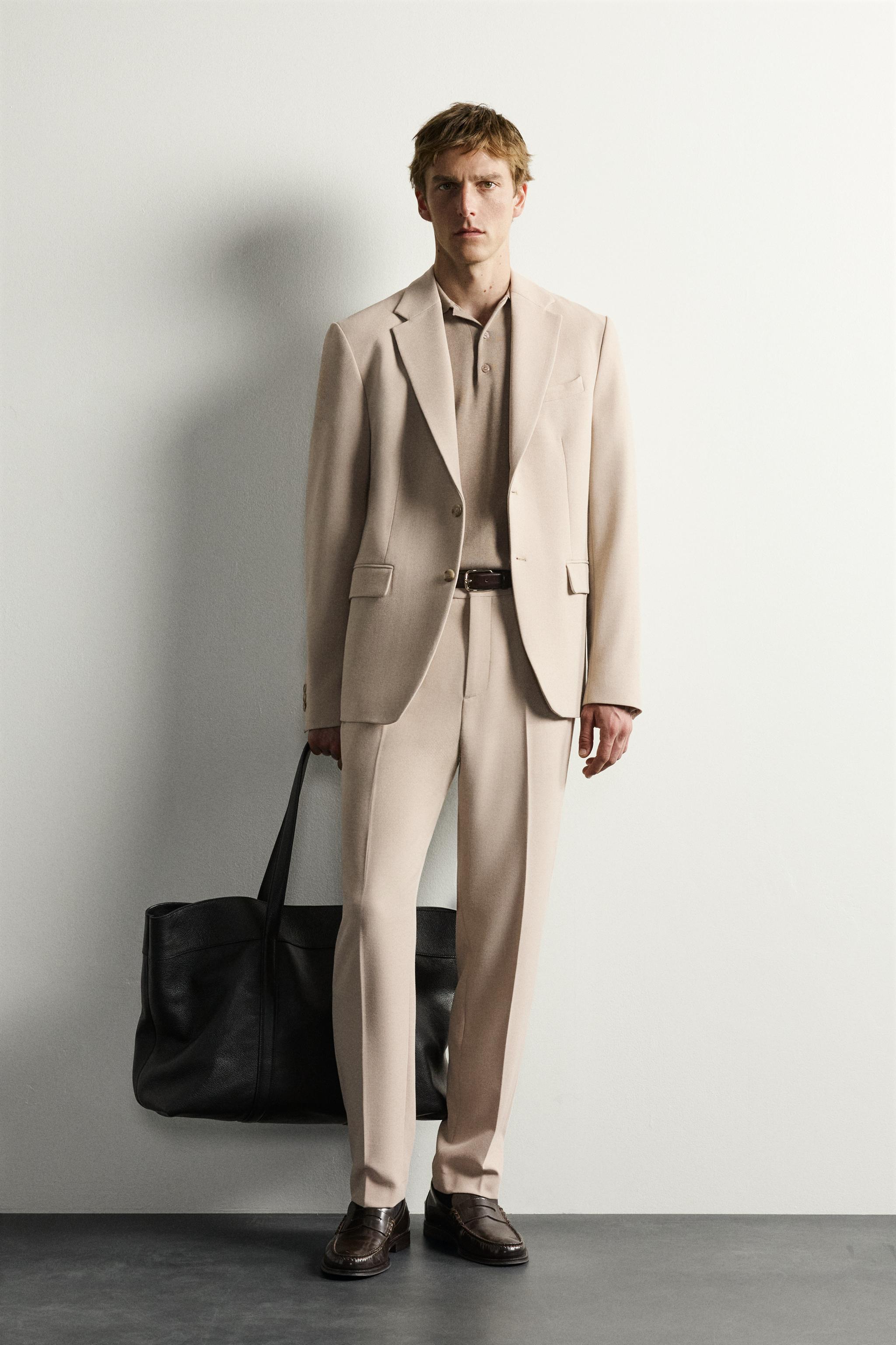 ZARA MAN シアサッカー スーツブレザー ベージュ S 新品 スリムフィットスーツブレザー - サンド/マール | ZARA Japan / 日本
