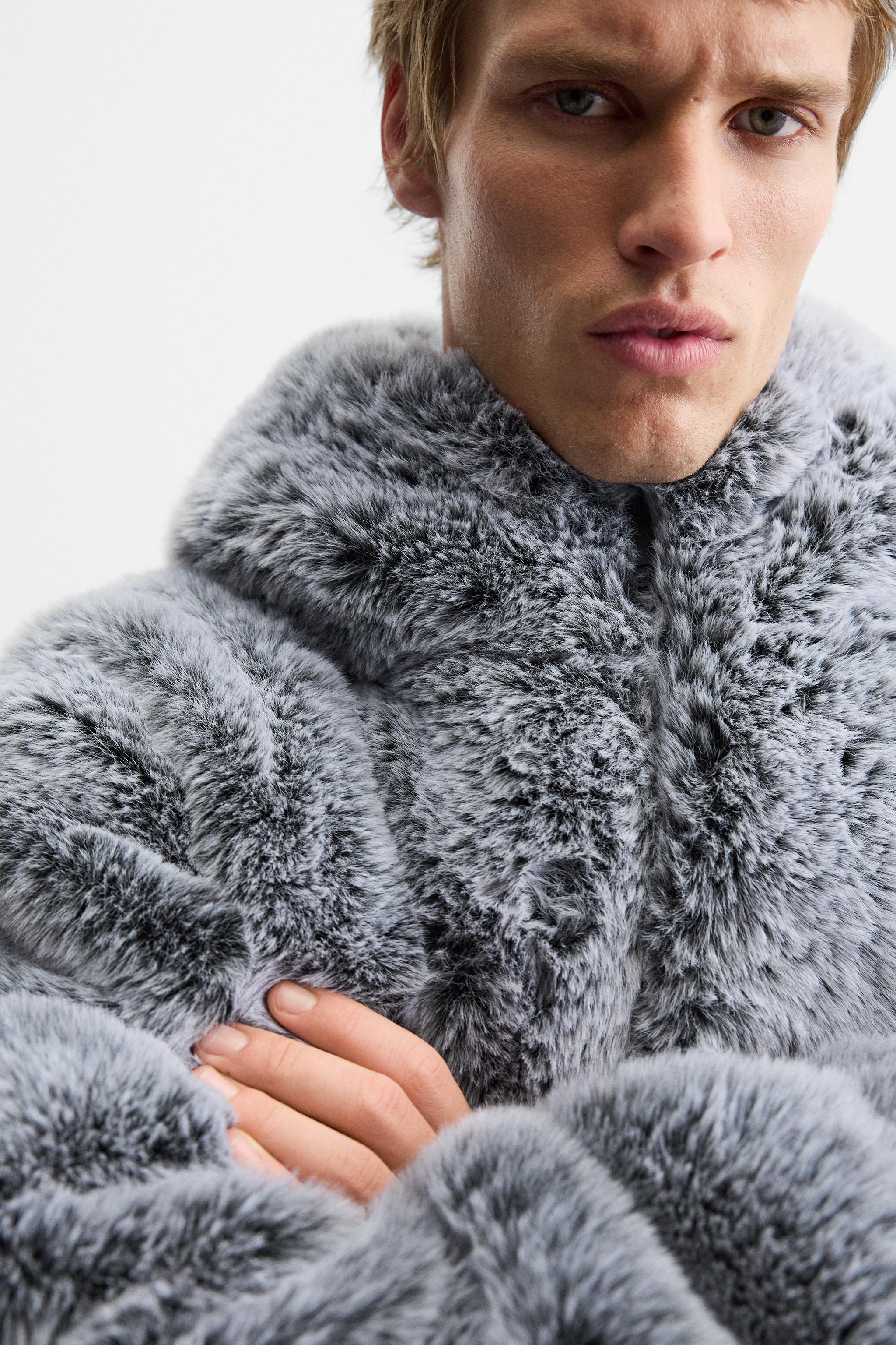 Mens faux fur coat zara online