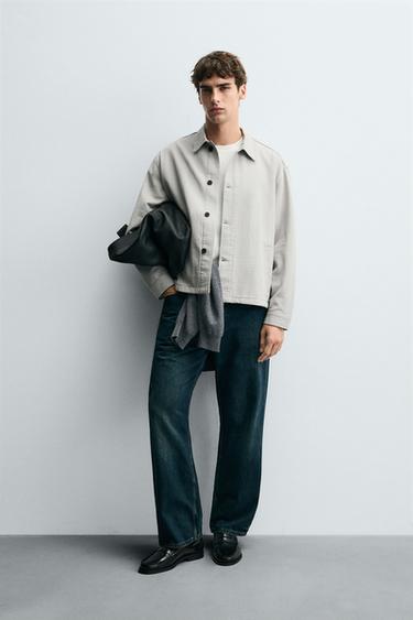HERRINGBONE BOXY FIT OVERSHIRT - Grey by Zara - Image 0