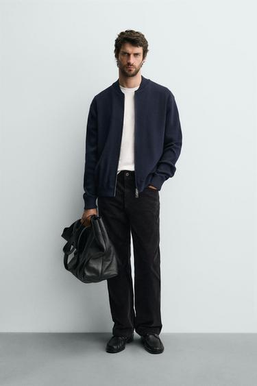 COTTON BLEND KNIT CARDIGAN - Navy blue by Zara