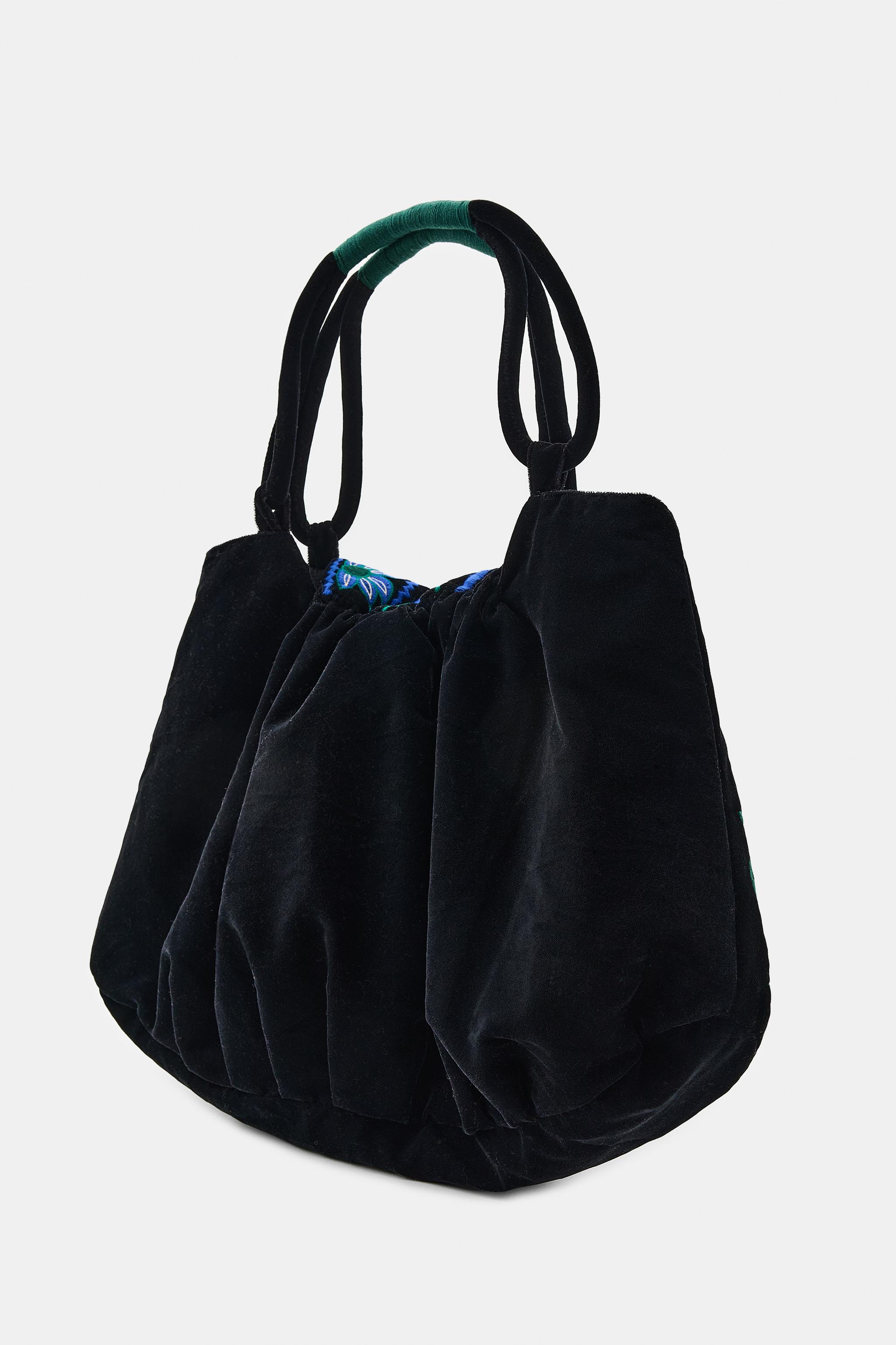 ベルベット製フローラル刺繍マキシバッグ - ブラック | ZARA Japan / 日本
