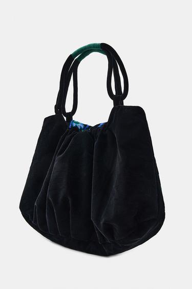 MAXI VELVET BAG WITH FLORAL EMBROIDERY - Black by Zara - Image 4