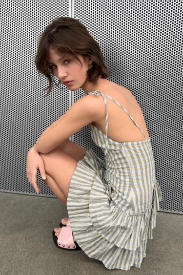 MINI CHECK DRESS WITH RUFFLES - Grey / Beige by Zara - Image 4