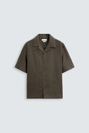 Zara 100% LINEN SHIRT - Brown / Taupe