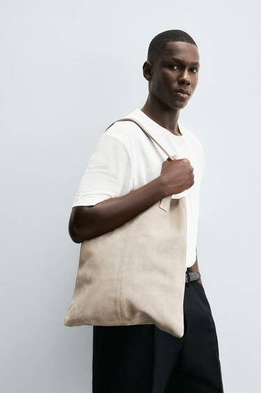 Zara LEATHER SHOPPER BAG - Sandy Brown - Image 0