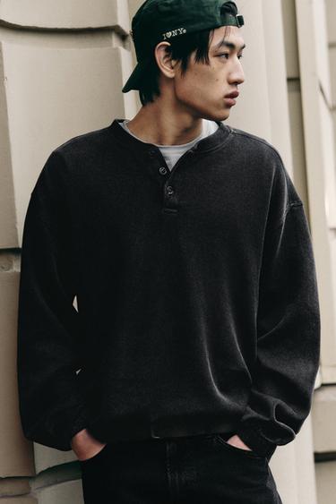 Zara 工裝領紋理運動衫 - 深無煙煤色