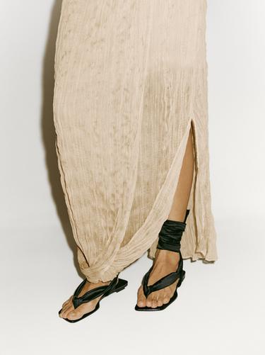 Zara Pleated skirt with fold detail - Limited Edition - Biscuit