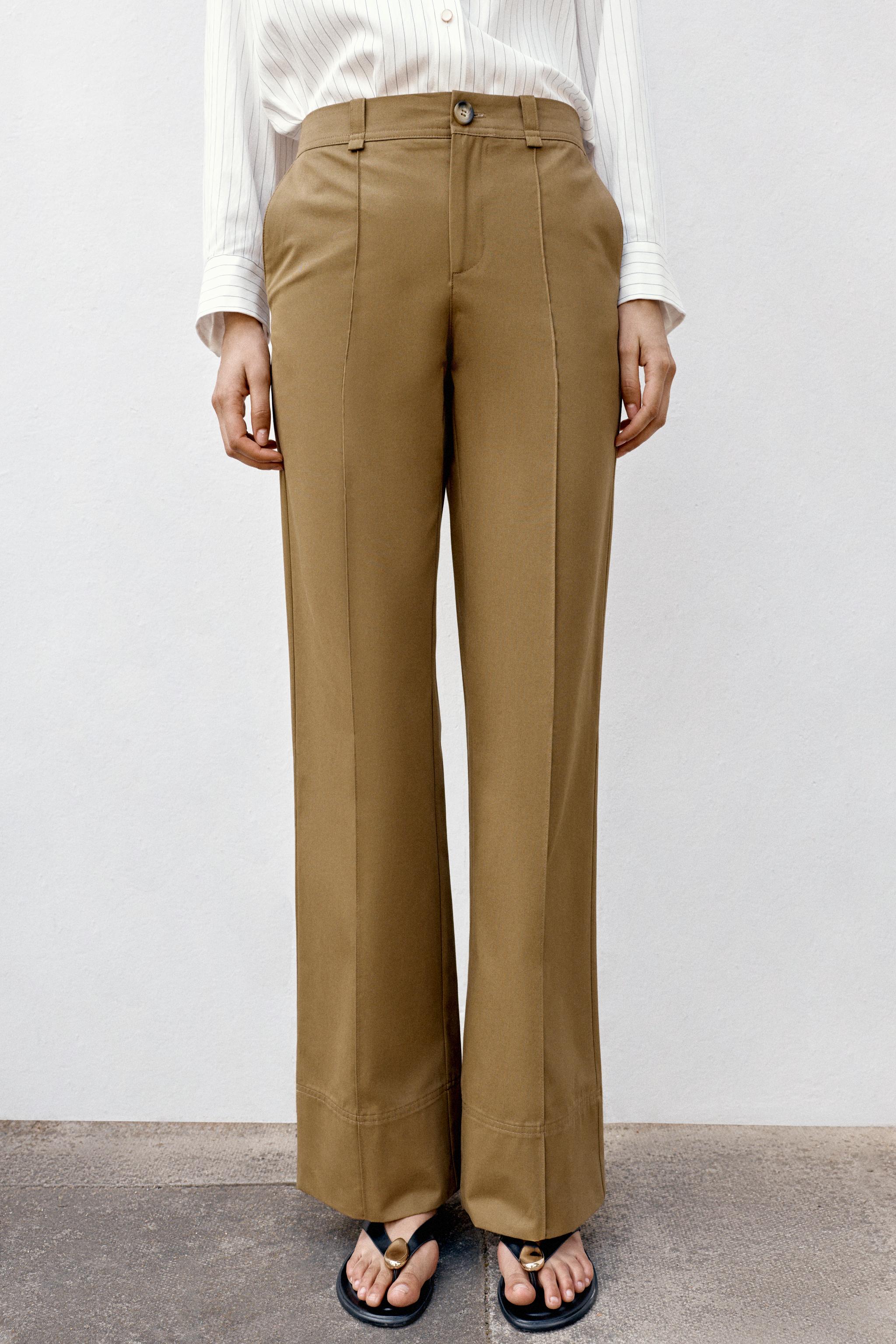 BOOTCUT SEAM DETAIL PANTS — Khaki