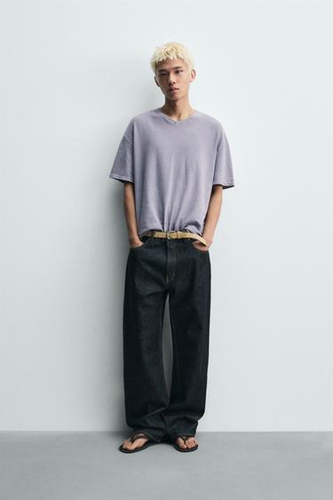 COTTON-HEMP V-NECK T-SHIRT - Mauve by Zara