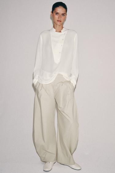 ZW COLLECTION FLOWING SHIRT WITH BIB DETAIL - Ecru by Zara