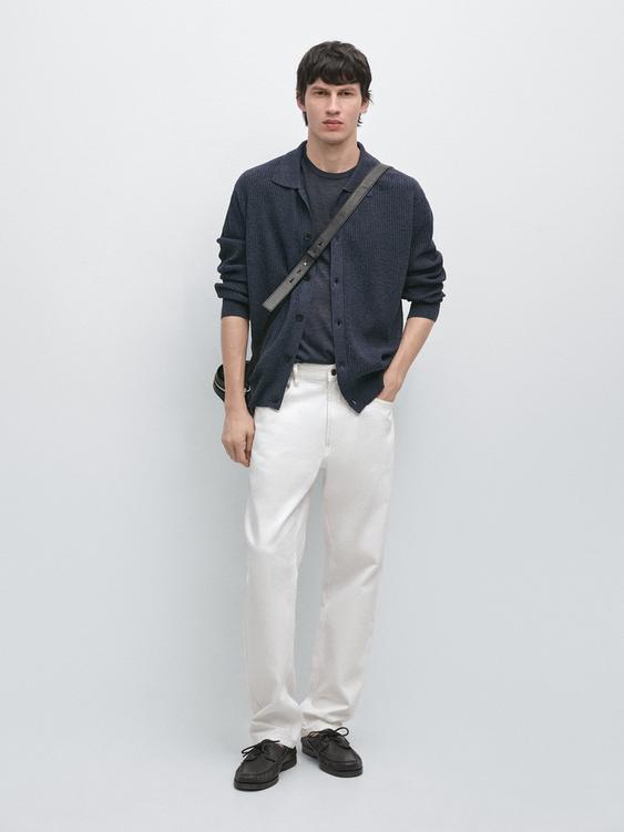 Ribbed button-up knit cardigan