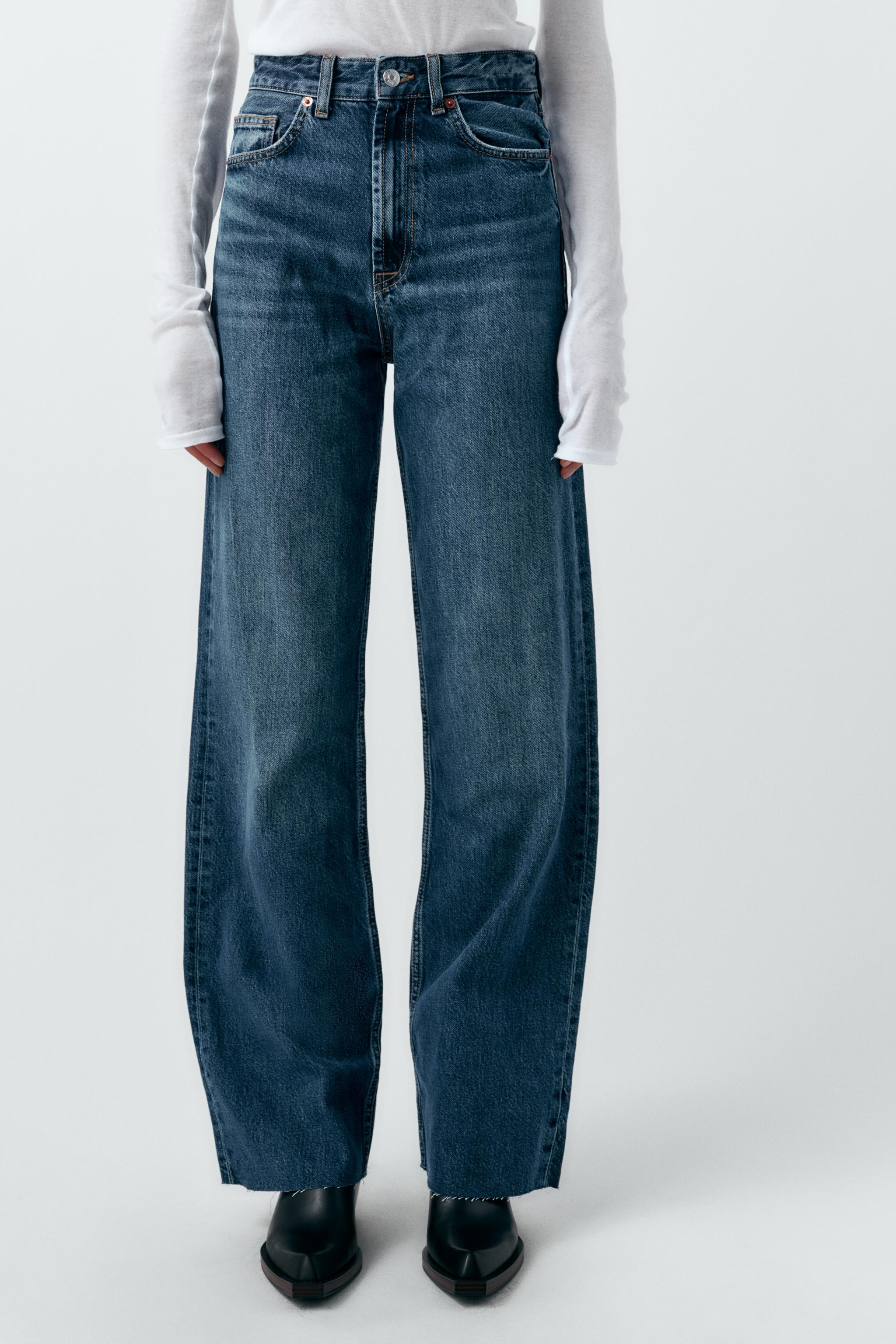 Zara wide leg split hem jeans blue size 2 Bloggers Favorite High Waisted