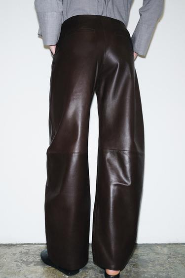 PANTALON BALLOON 100% CUIR ZW COLLECTION - Marron de Zara - Image 2