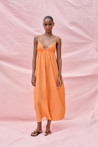 FLOWING STRAPPY MIDI DRESS - Tangerine by Zara - Image 0
