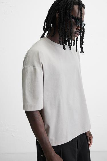 RELAXED FIT TECHNICAL T-SHIRT - Pearl grey by Zara - Image 4