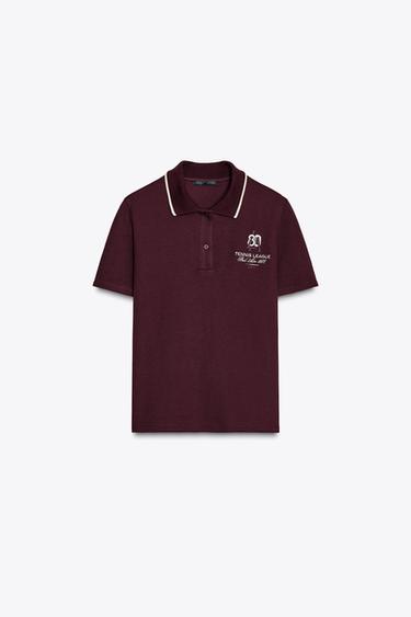 CONTRAST EMBROIDERED POLO SHIRT - Burgundy by Zara