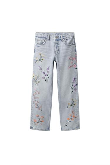 ДЖИНСЫ STRAIGHT С ВЫШИВКОЙ ЦВЕТОВ — СИНИЙ от Zara