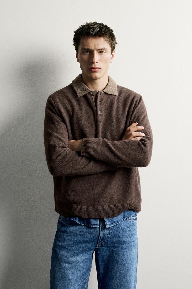 100% WOOL CONTRAST KNIT POLO SHIRT