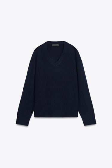 PULLOVER AUS 100 % WOLLE MIT V-AUSSCHNITT - Marineblau von Zara