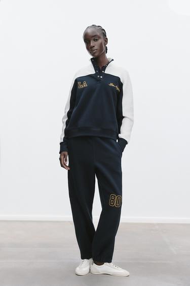 PANTALÓN FELPA NÚMERO BORDADO - marino de Zara