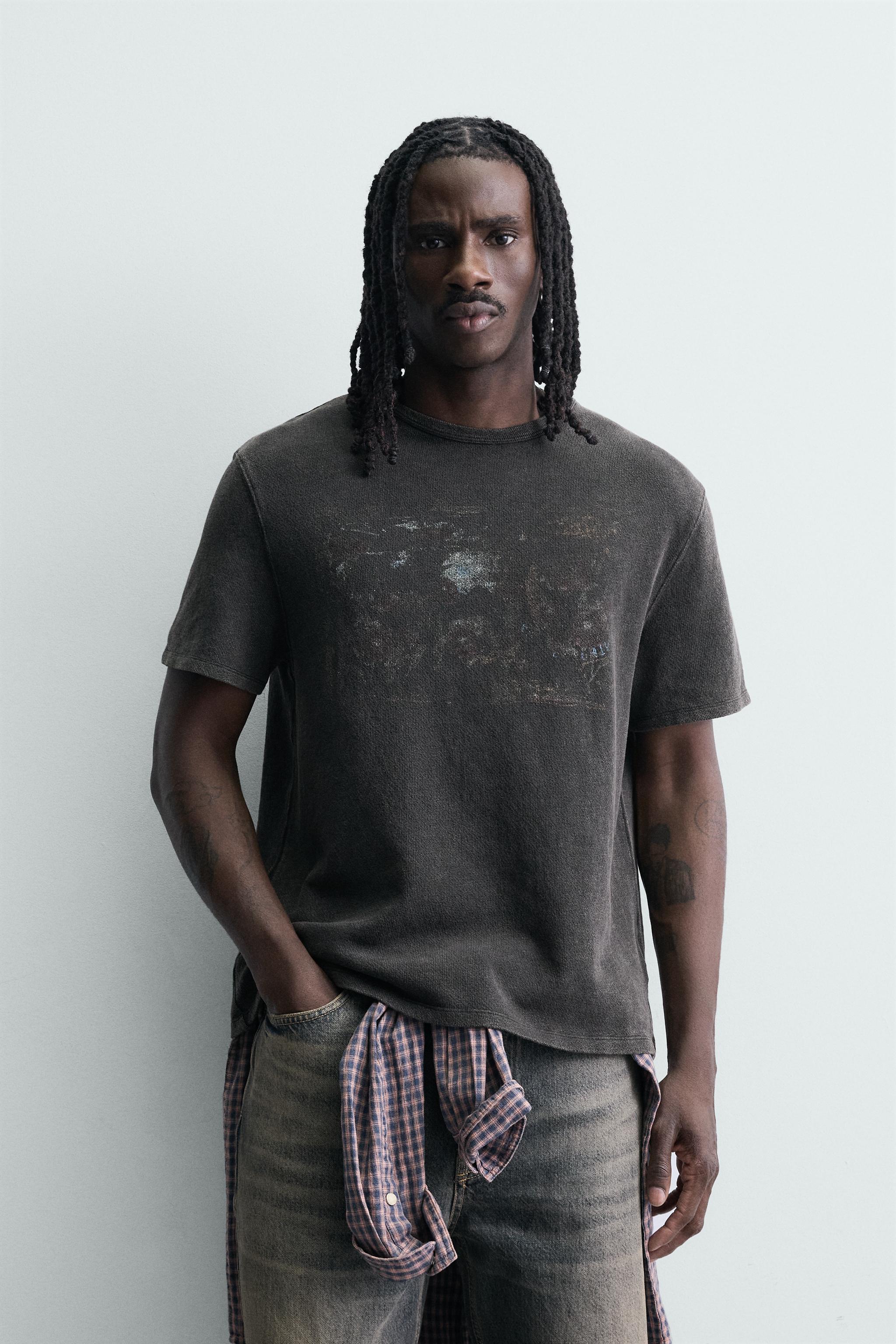 T-SHIRT EN MAILLE IMPRIMÉ DÉLAV