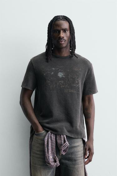 WASHED PRINT KNIT T-SHIRT - Black by Zara