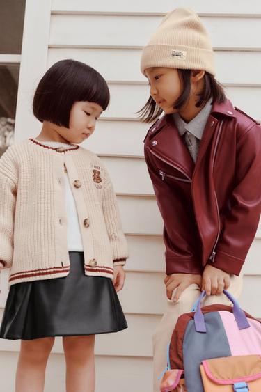 Zara 小熊刺繡學院風針織外套 - 中裸色