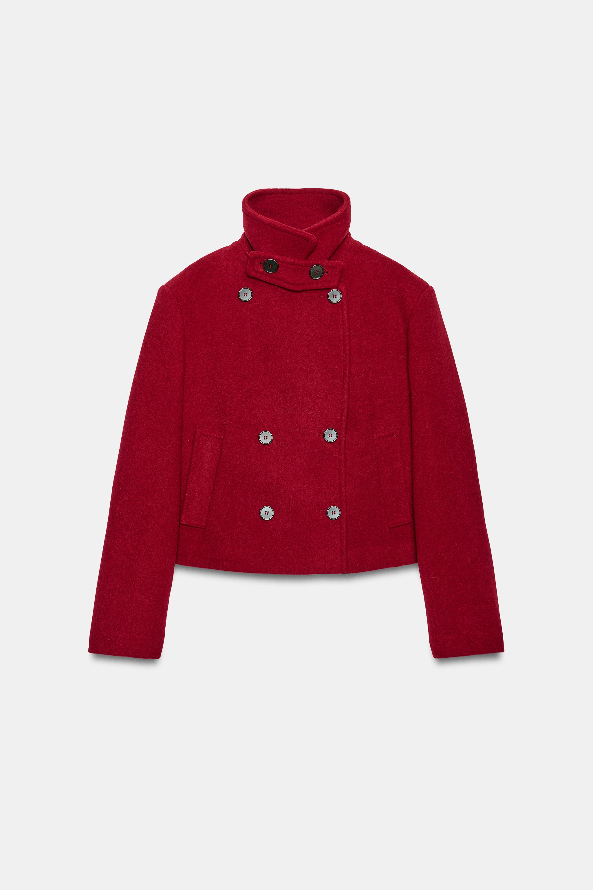 ZARA ハイネックショート丈ダブルブレストコート ハイネック ダブルブレスト ショートコート - レッド | ZARA Japan / 日本