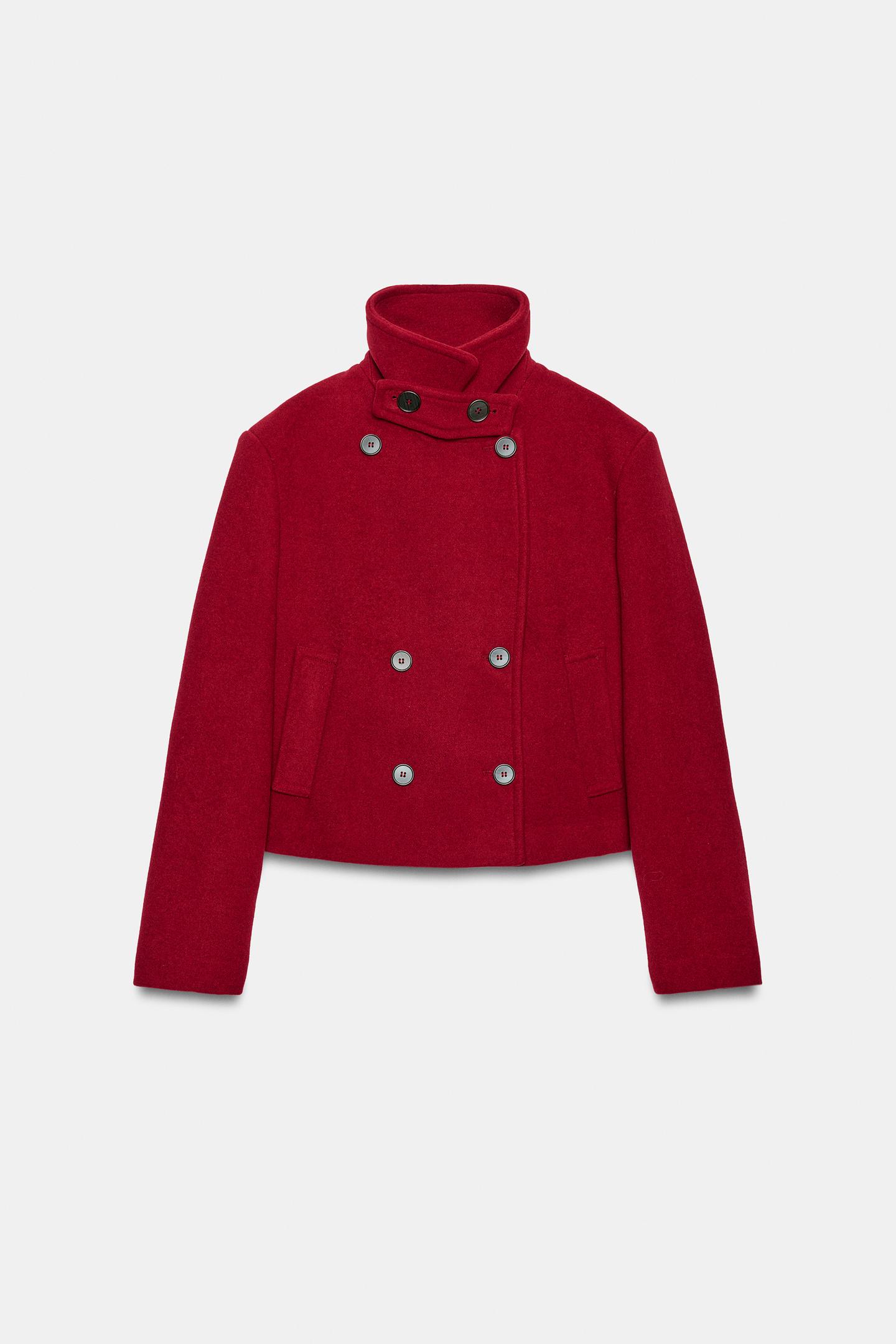 Женская куртка Zara Double-Breasted Stand-Up Collar, цвет: Красный — фото 5