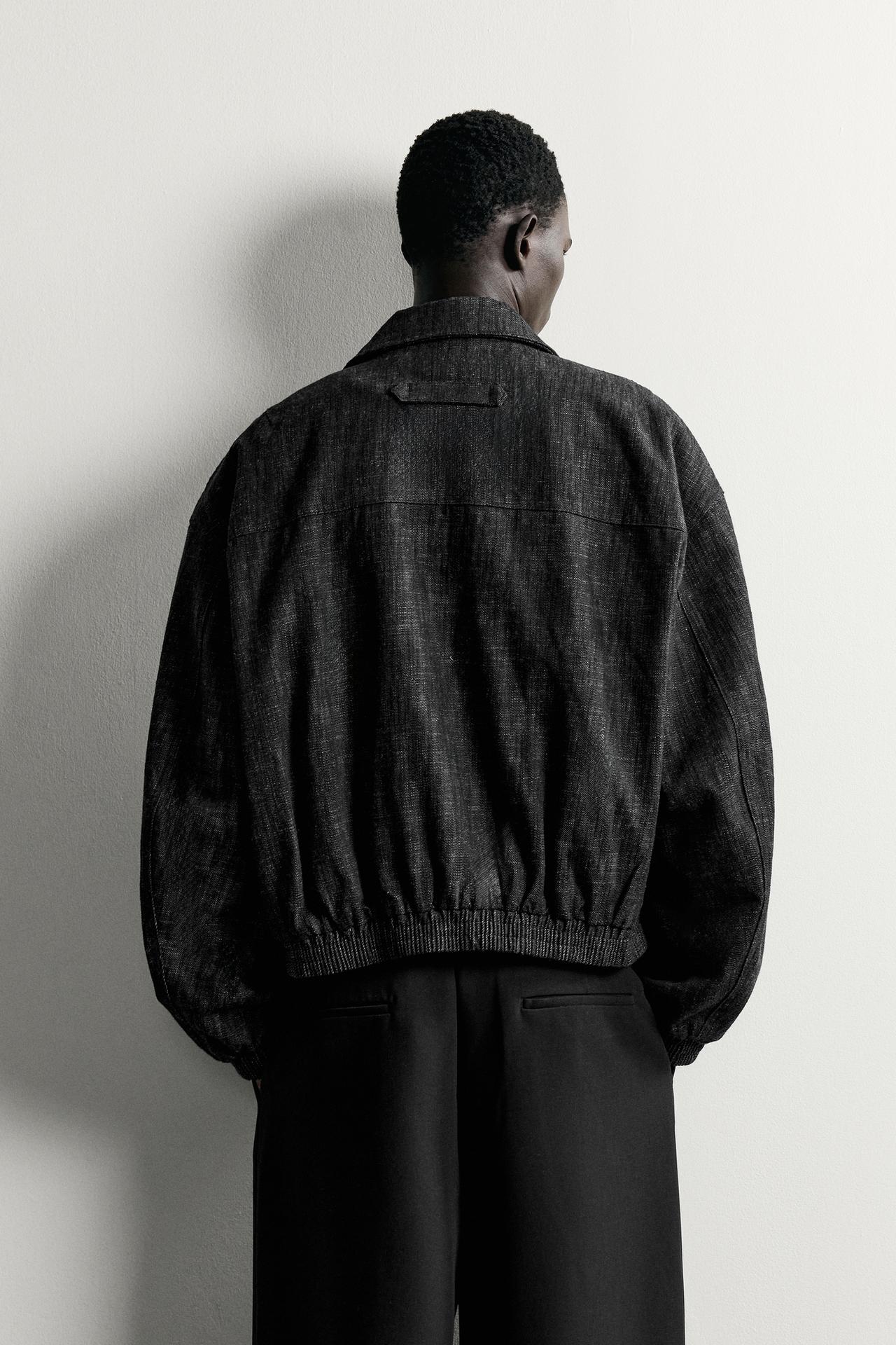 COTTON-BLEND STRUCTURED JACKET — Black